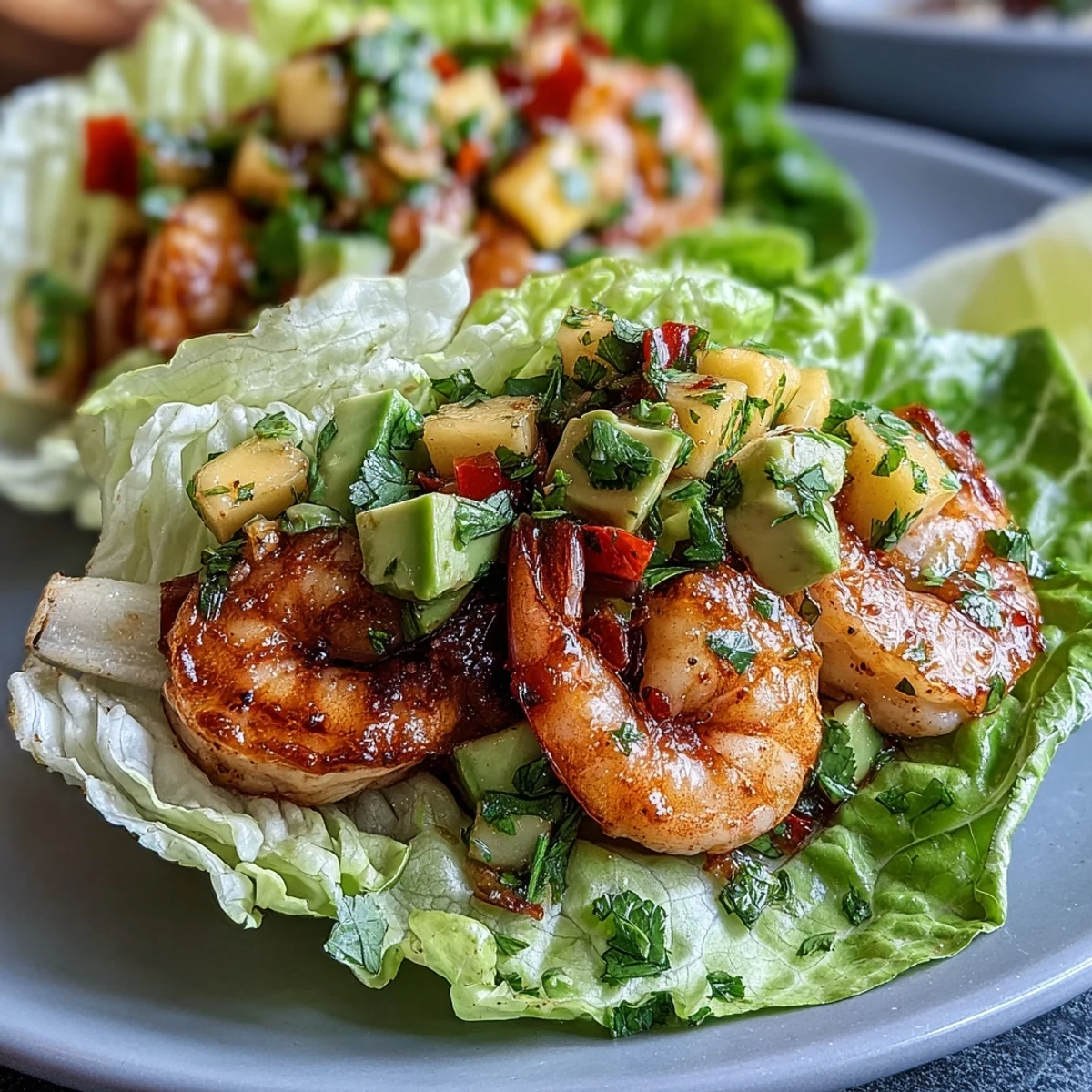 Lightened-Up Mango Salsa Shrimp Lettuce Tacos with juicy shrimp, fresh mango salsa, and crisp lettuce cups for a healthy summer meal.
