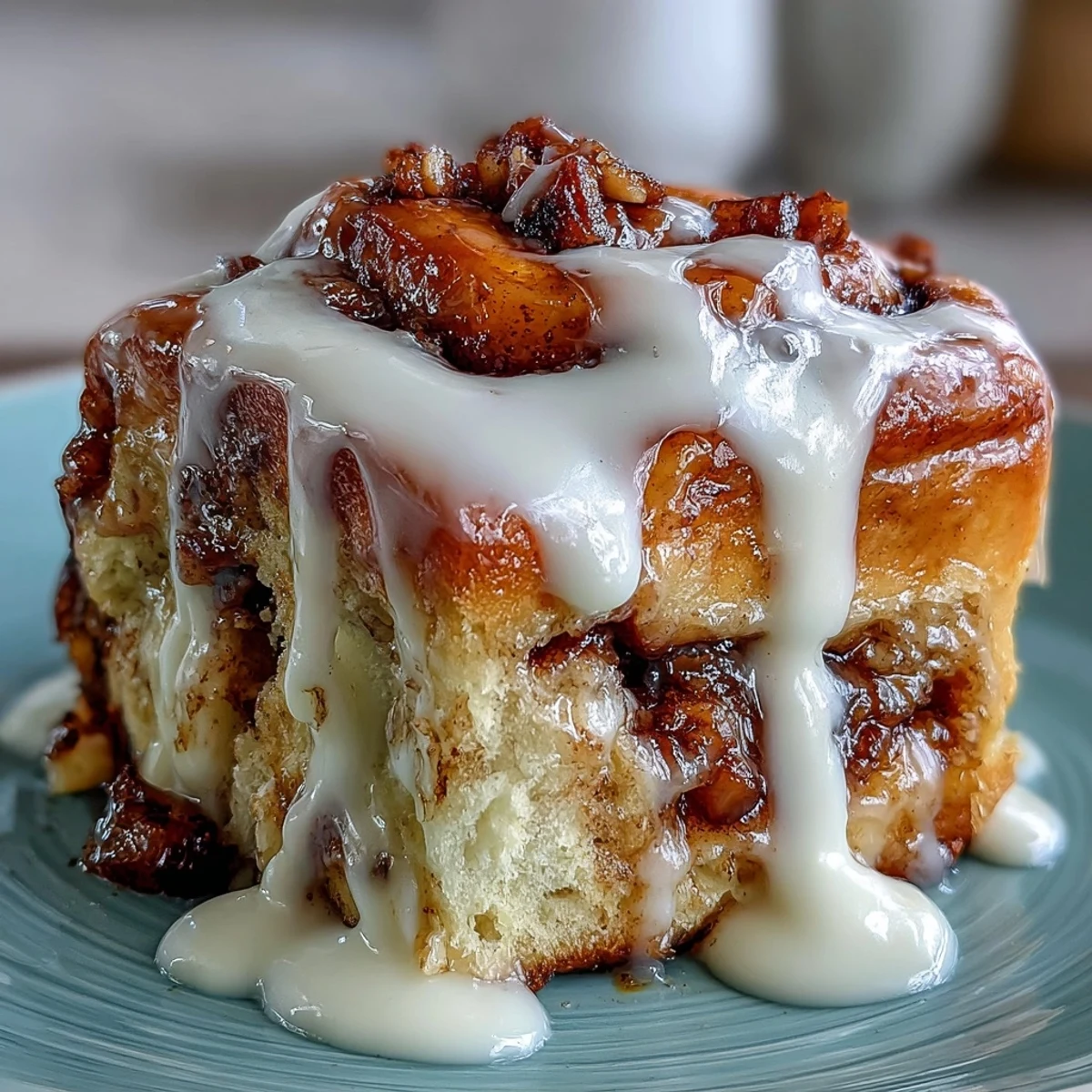 Soft banana bread cinnamon rolls drizzled with sweet icing, ideal for a cozy morning treat.