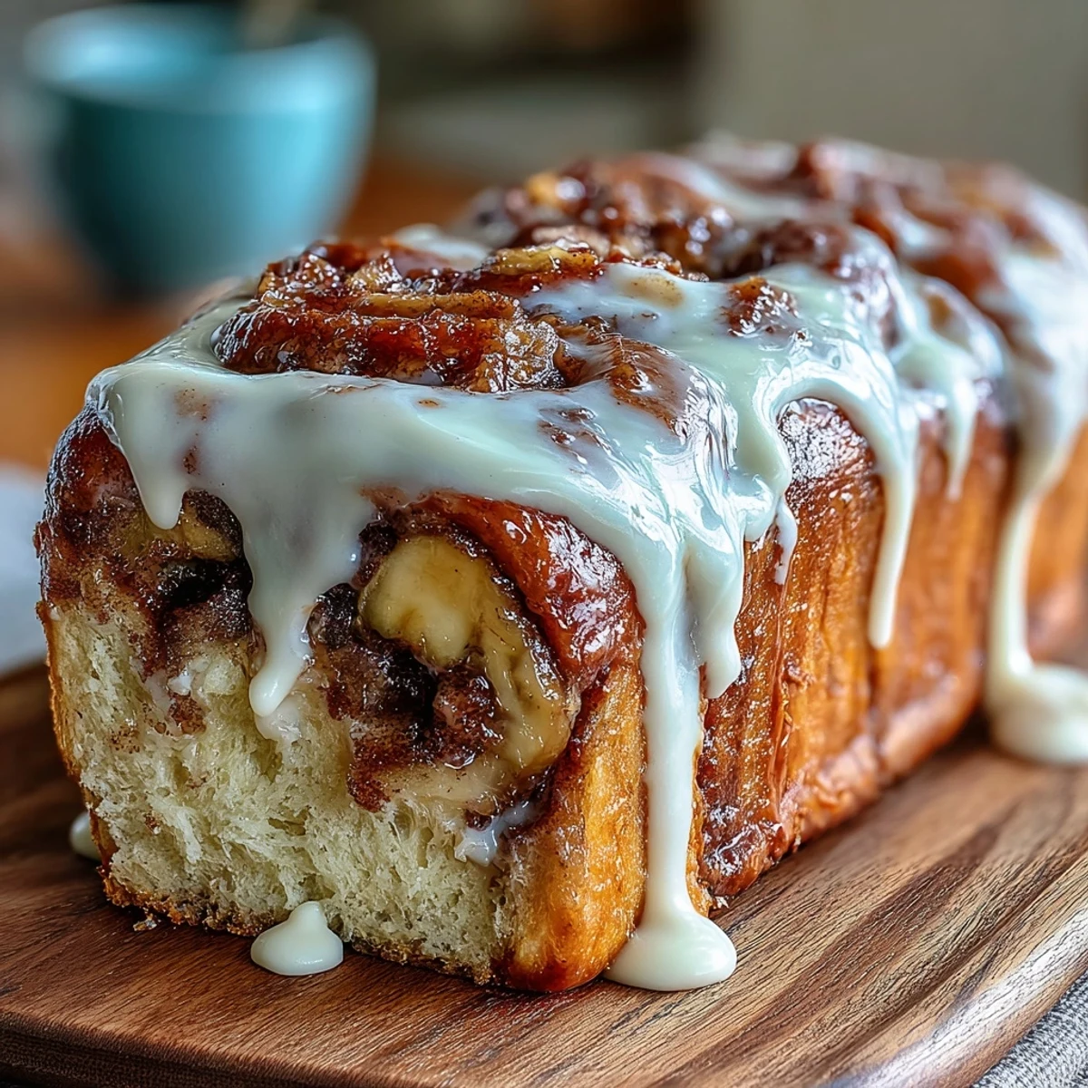 Fluffy banana bread cinnamon rolls swirled with cinnamon sugar and topped with creamy icing.  