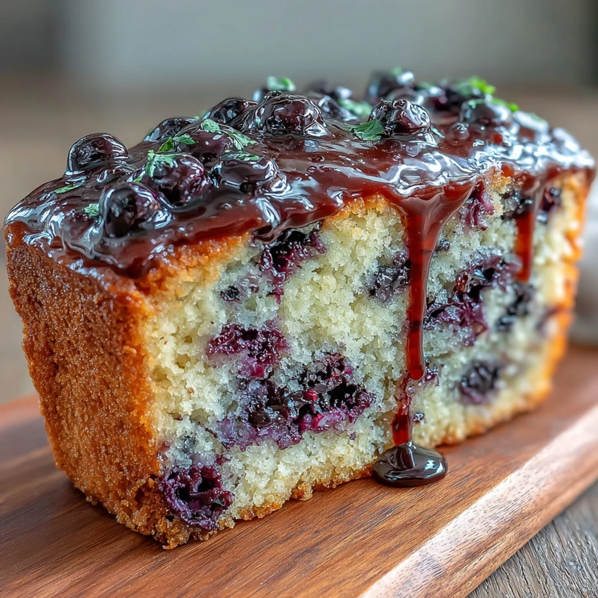 Tender lemon loaf bursting with juicy blueberries, drizzled with tangy citrus glaze.