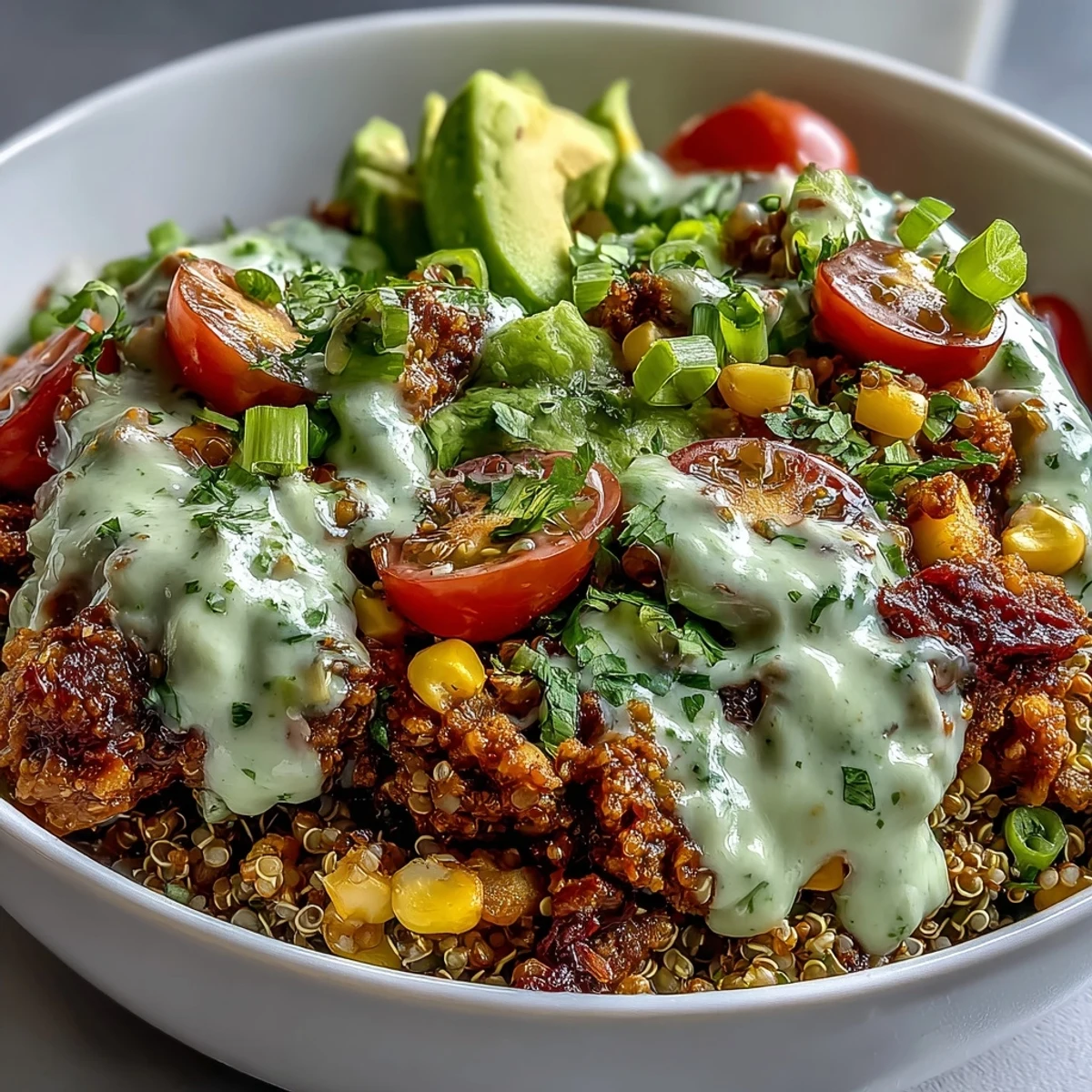Spiced lentil-quinoa taco meat simmered to perfection in one pot, served with vibrant toppings and tangy avocado lime crema.  