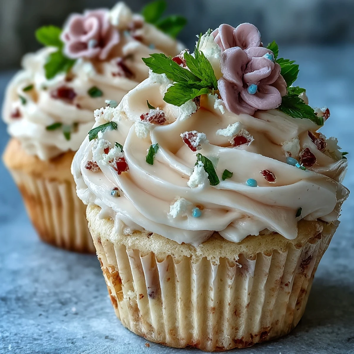 Delicate vanilla cupcakes with pastel buttercream flowers