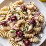 Homemade Cherry Jalapeño Chicken Pasta with juicy cherries, inviting aroma, ready to eat.