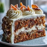 Layered Easter carrot cake with tangy cream cheese frosting and elegant candied carrot garnishes, ideal for holiday gatherings.
