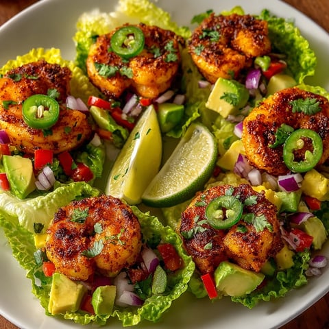 Shrimp and Avocado Lettuce Wraps with juicy shrimp, creamy avocado, and fresh crisp vegetables.