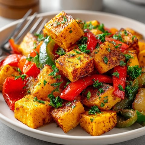 Cinnamon-Spiced Sweet Potato Hash sizzling in a skillet with caramelized onions and peppers