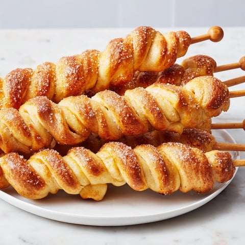 Delicious Cream Soda Flaky Pretzel Biscuit Skewers drizzled with melted butter and sugar.