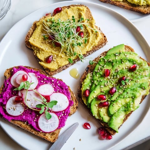 Vibrant Bright & Bold Breakfast Toasts topped with ube and avocado for a nutritious start.  