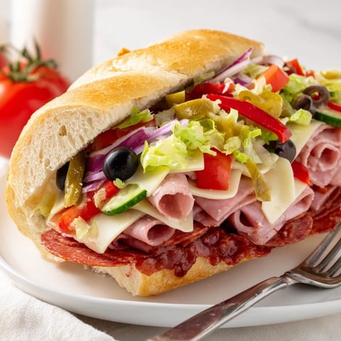 Delicious Flavor Mash-Up Sandwiches brimming with meats, cheeses, and fresh veggies.