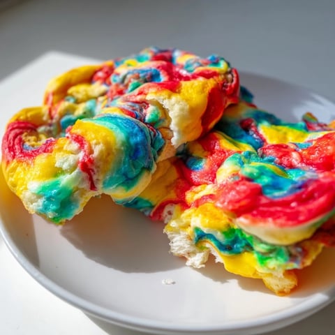 Light and fluffy Cloud Bread Rainbow Version with vibrant colors for breakfast delight.  