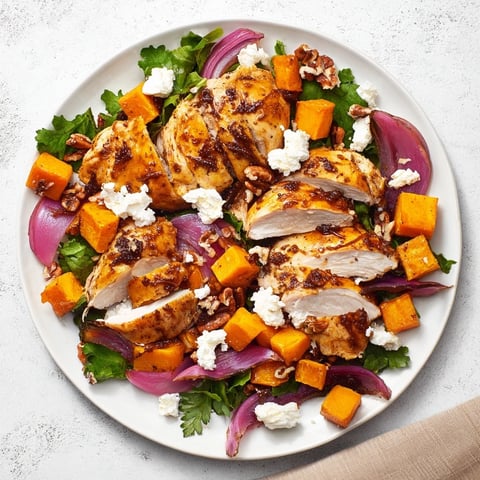Vibrant Roasted Chicken & Winter Squash Sheet-Pan Salad with tender chicken and caramelized squash, ready to eat.