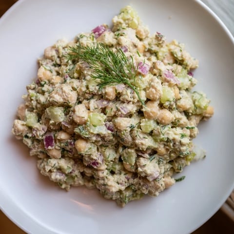 Creamy chickpea tuna salad, a vegan delight ready to be scooped onto a sandwich or wrap.