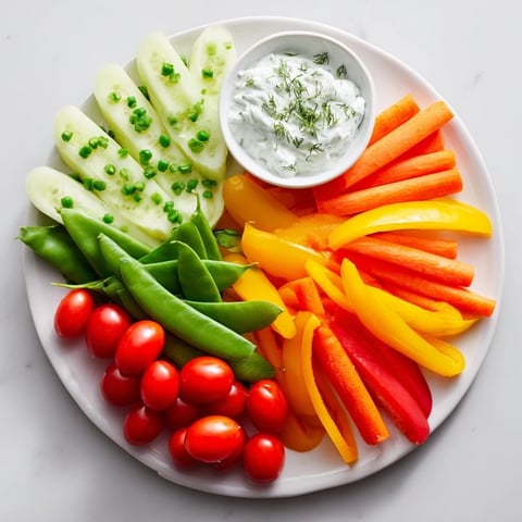 Vibrantly arranged Veggie Platter with crisp cucumbers and carrots, perfect for a refreshing appetizer.