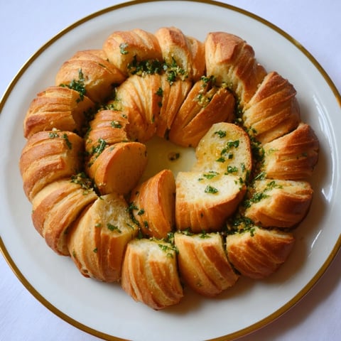 Golden, crispy baguette slices arranged in a circle, ready to be enjoyed as a flavorful appetizer.