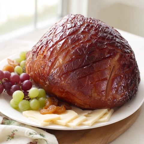A glistening, festive Glazed Ham Centerpiece Board with a warm ham as the showstopping focal point.