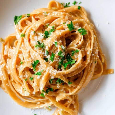 Creamy Sriracha Honey Pasta twirls in a glossy, spicy-sweet sauce, garnished with fresh parsley and parmesan.