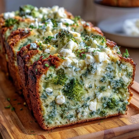 Golden brown Broccoli and Feta Loaf, studded with green broccoli and white cheese.