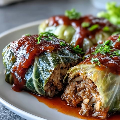 Freshly baked Cabbage Rolls in rich tomato sauce, garnished with parsley and served warm for a comforting meal.