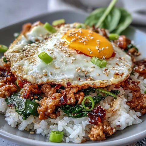 Creamy Korean Turkey Rice Skillet simmering in a skillet with glossy sauce, carrots, and spinach, ready to serve with scallions and sesame seeds.