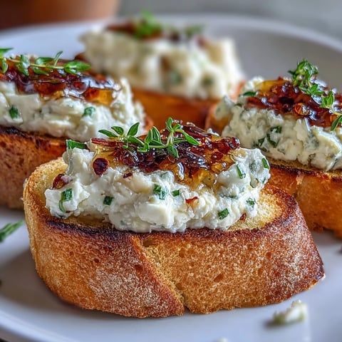 Golden toasted baguette slices loaded with creamy whipped goat cheese and drizzled with shimmering hot honey for a spicy kick.