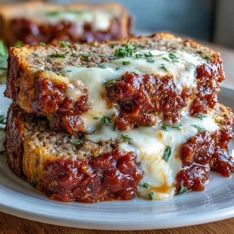 Italian meatloaf with mozzarella cheese baked in marinara sauce, featuring juicy ground beef and melted cheese topping.  