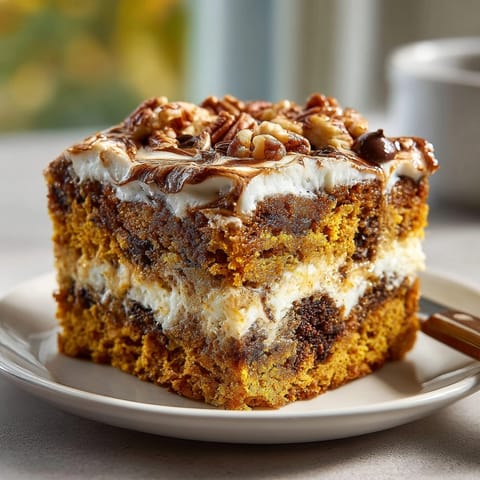 Moist Chaos Cake Pumpkin Spice Disaster with gooey cream cheese swirls served fresh for autumn dessert gatherings.