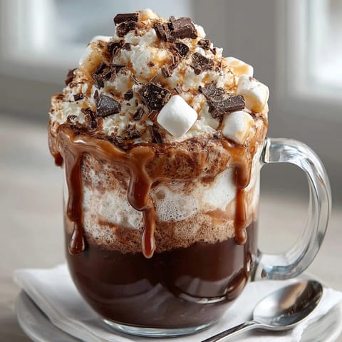 Steamy mugs of Rebel Float Hot Chocolate with Marshmallow Cream Soda, chocolate shavings, and frothy layers.