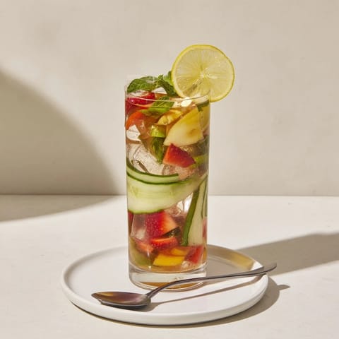 Hydrating sugar-free mocktails, featuring vibrant strawberries and zesty lemon slices.  