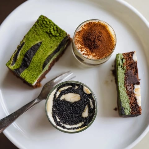 Elegant chai tiramisu mini cups topped with cocoa, inviting flavors of spiced tea.  