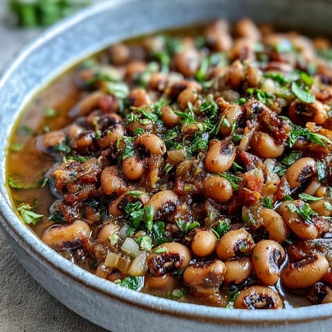 Steamy black-eyed peas simmer in a savory broth with onions and garlic in this quick Southern side dish.