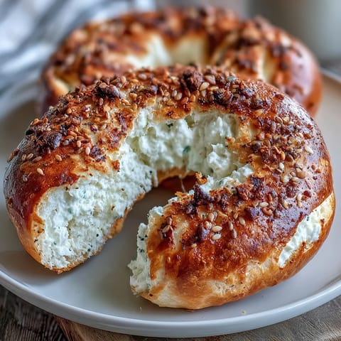 Perfectly chewy Greek Yogurt Bagels brushed with egg wash and served warm with cream cheese on the side.