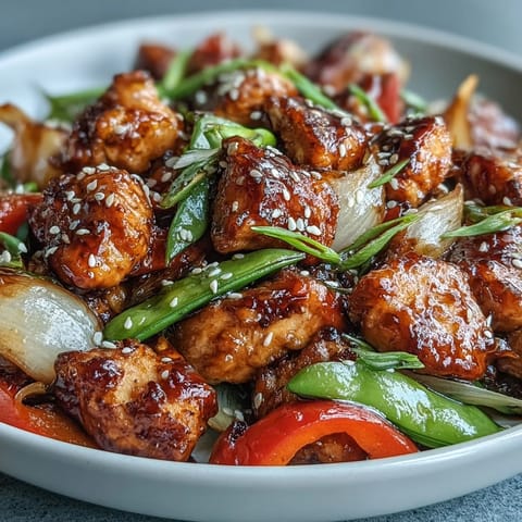 Spicy Sweet Chicken Diablo sizzling in a wok, tossing tender chicken with crisp red and yellow bell peppers in a vibrant sauce.