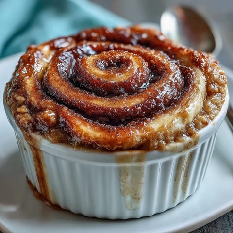 Cinnamon Swirl Protein Banana Baked Oats served warm from the oven, a single-serve breakfast with a soft, moist texture and golden oat top.