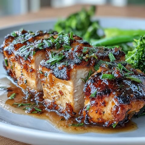 Tender grilled chicken breasts paired with sautéed broccoli and rich, velvety garlic cream sauce in a wholesome bowl.  