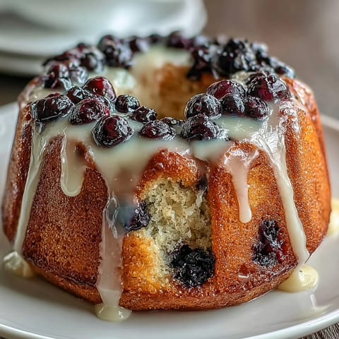Delicate mini bundt cakes infused with sourdough tang, juicy blueberries, and bright lemon zest, drizzled with a sweet citrus glaze.