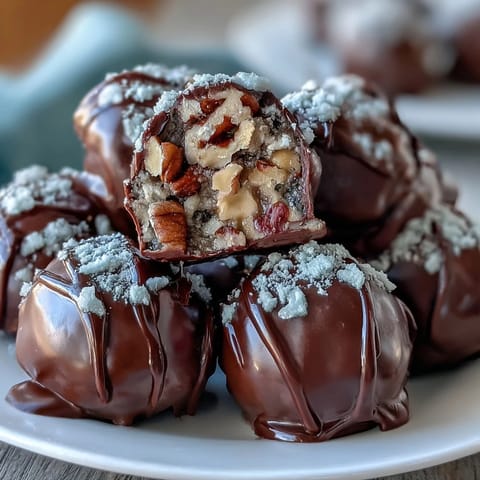 Rich, no-bake Southern treats featuring bourbon-soaked pecans enrobed in glossy semisweet chocolate, ideal for holiday gifting.