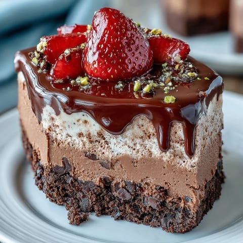 A decadent no-bake dessert cup with chocolate biscuit base, creamy cheesecake filling, and fresh strawberries.  