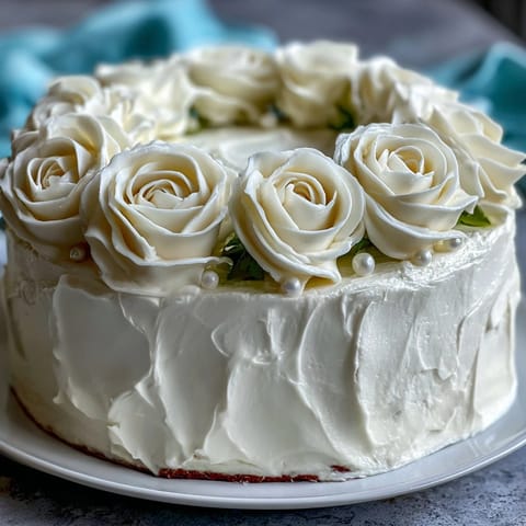 First Communion Cake with White Roses and Cross Topper: Elegant vanilla sponge layers with smooth buttercream, adorned with delicate fondant roses and a classic cross topper.