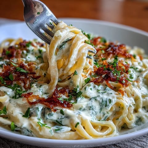 Velvety Alfredo pasta with shredded cabbage, garlic, and cream cheese for a comforting vegetarian main dish.  