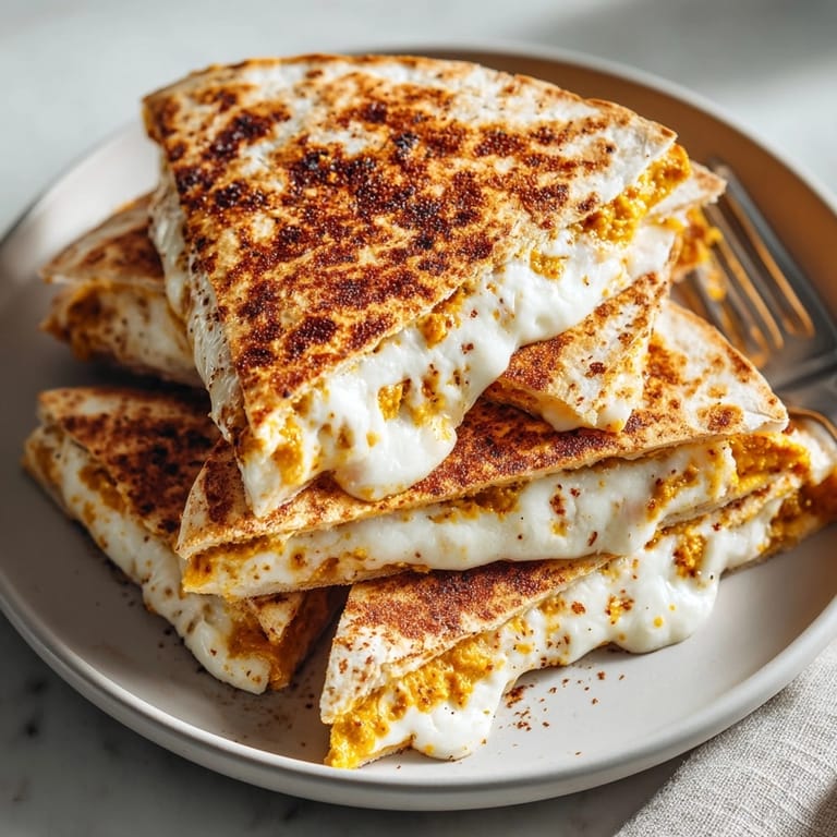 Warm Pumpkin Ricotta Quesadillas sliced into wedges, ready for a cozy fall lunch plate.