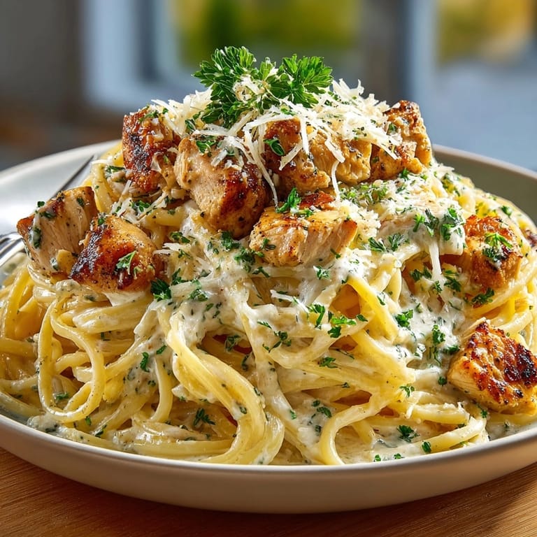 A steaming bowl of flavorful Monterey Chicken Spaghetti, garnished with fresh parsley, filling the senses.