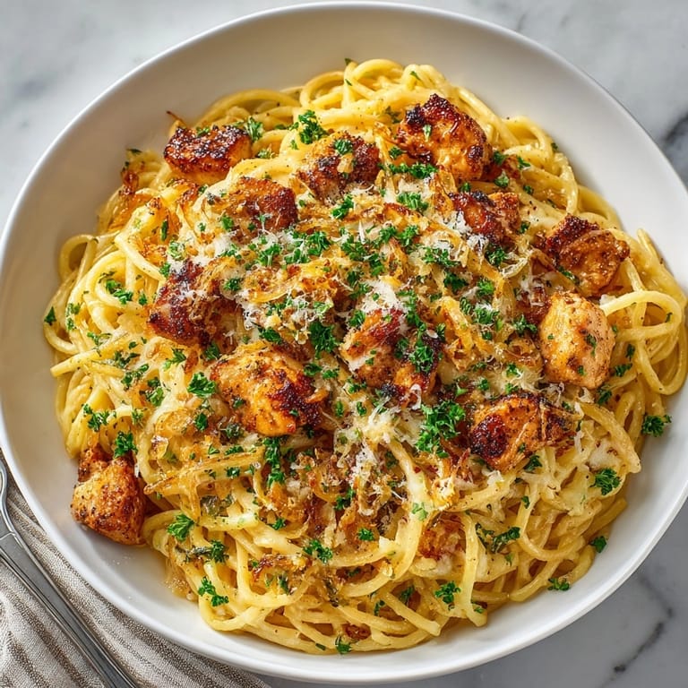 Close-up view: Perfectly cooked spaghetti smothered in a rich sauce, Monterey Chicken Spaghetti at its best.