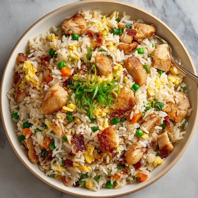 Enjoy this flavorful bowl of Chicken Fried Rice with Bacon, a quick and easy family favorite meal.