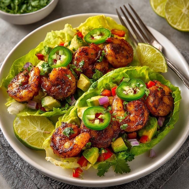 Colorful Shrimp and Avocado Lettuce Wraps served as a light, healthy main dish for lunch.
