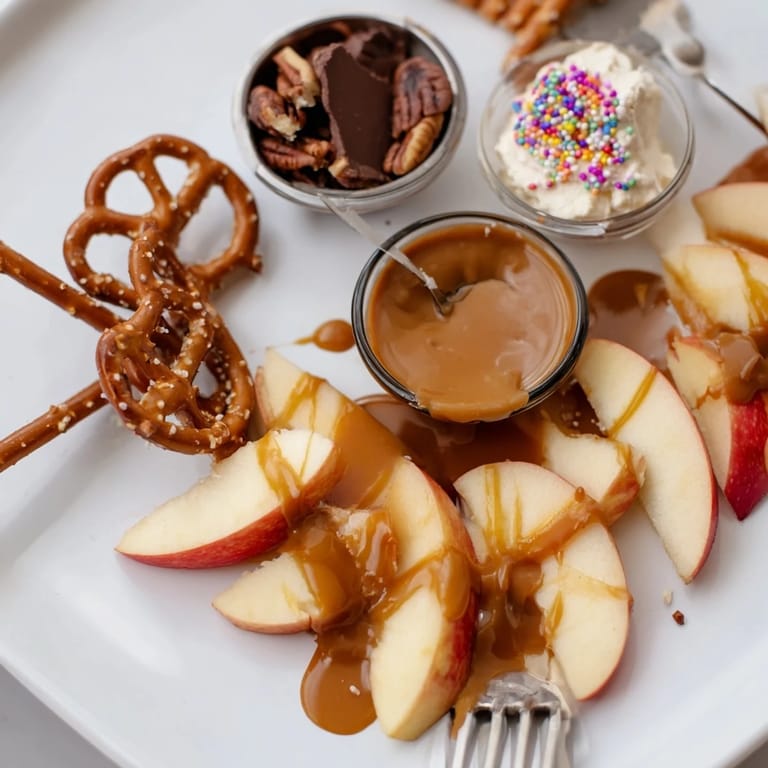 Indulge in a Caramel Apple Charcuterie Board with salty pretzels and rich dips.  
