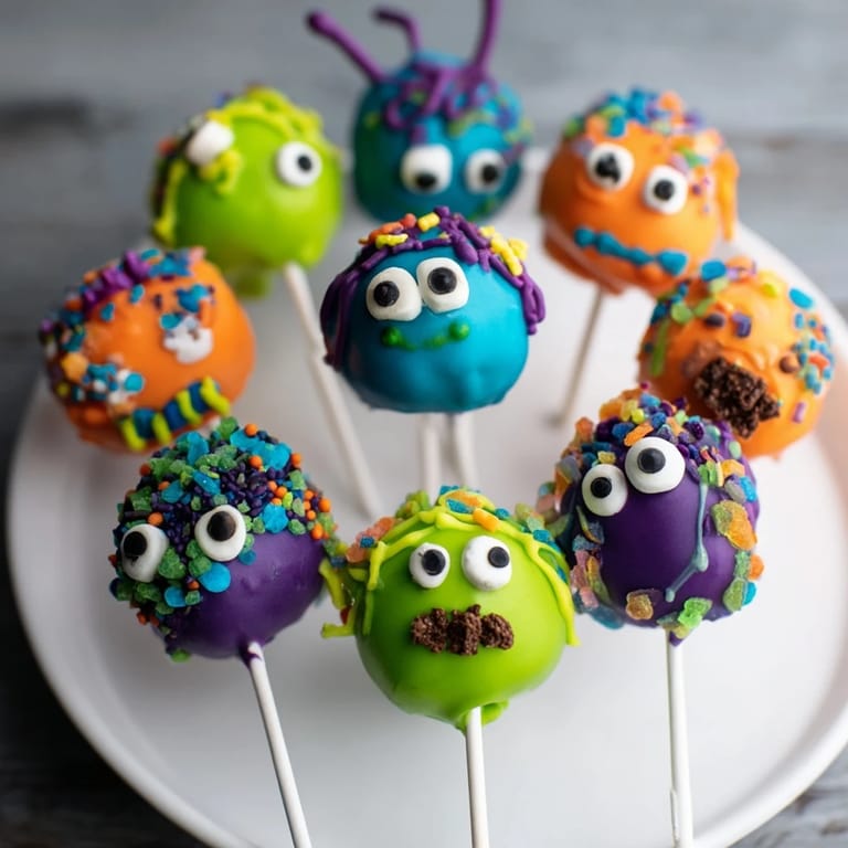 Cheerful Silly Monster Cake Pops featuring sprinkles and vibrant decorations for fun celebrations.