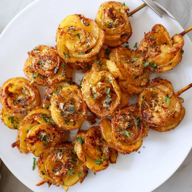 Deliciously twisted Air-Fryer Tornado Potatoes topped with fresh parsley and Parmesan cheese.