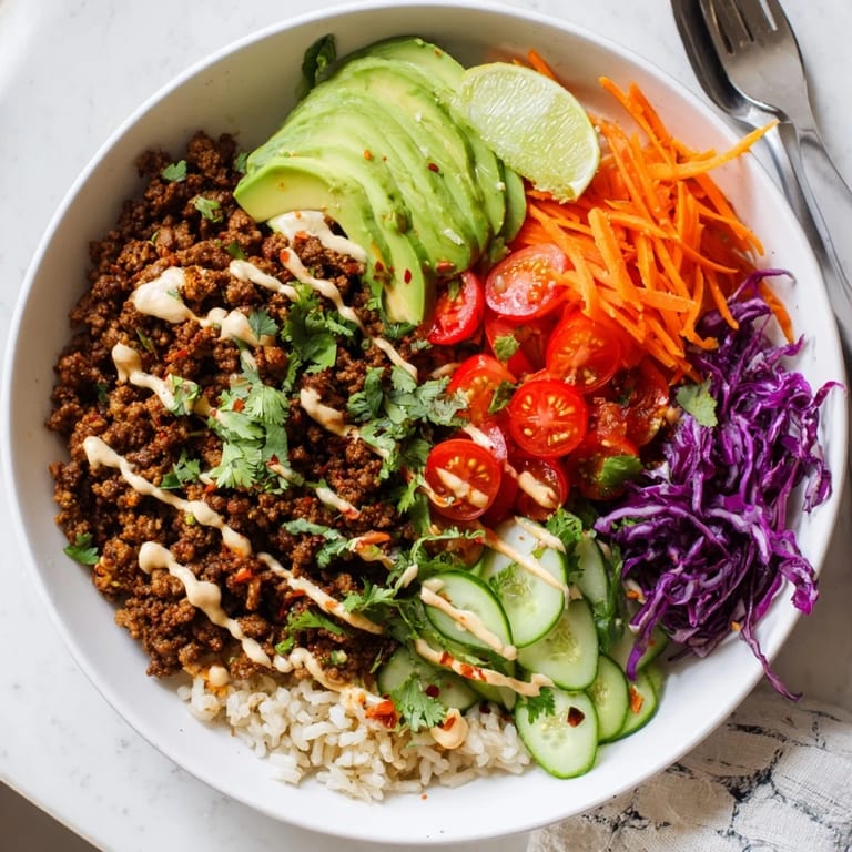 A delicious plant-based meat bowl, bursting with vibrant flavors and textures.  