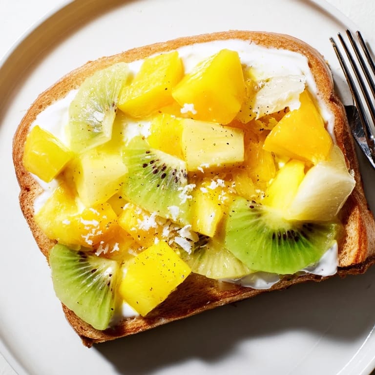 Creamy Yogurt-Custard Toast 2.0 warm from the oven, bursting with fruity goodness.  