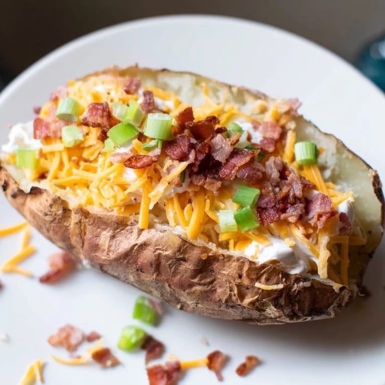 A delicious Baked Potato Bar, featuring fluffy potatoes and a vibrant assortment of topping choices.